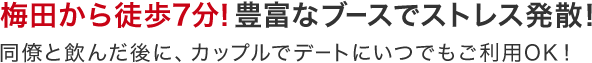 梅田から徒歩7分！豊富なブースでストレス発散！