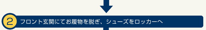 フロント玄関にてお履物を脱ぎ、シューズをロッカーへ